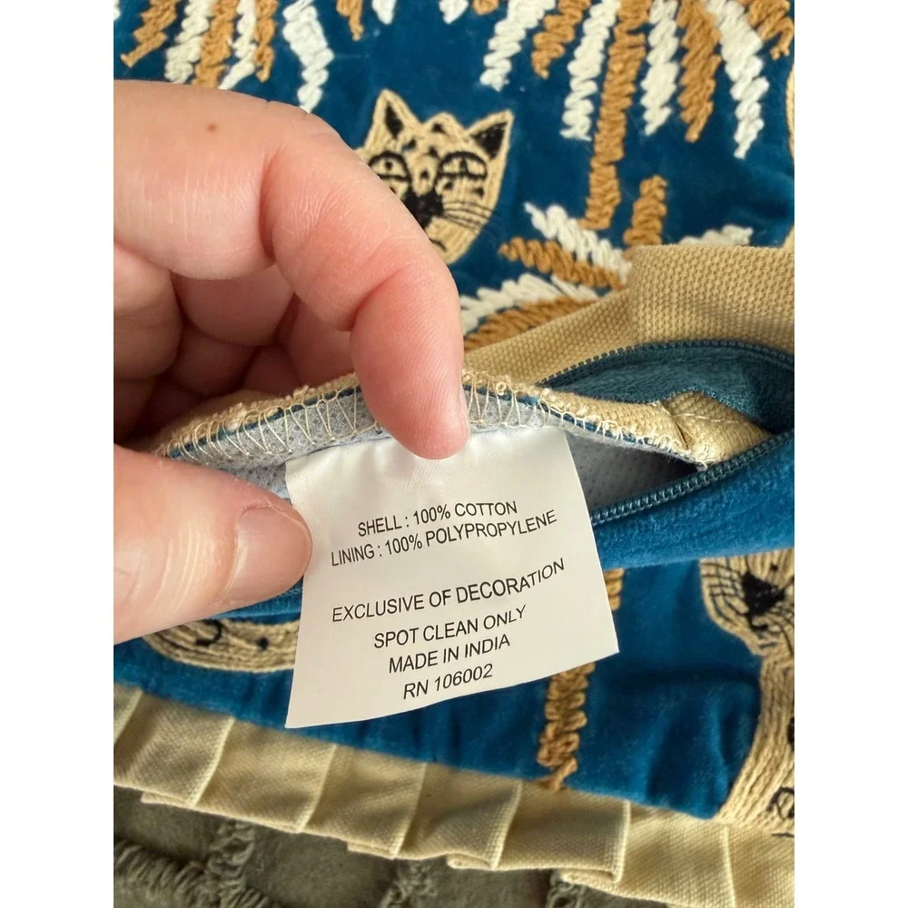 Leopard Palm Tree Pillow Covers Pair Blue Velvet Embroidered Maximalist 12x20